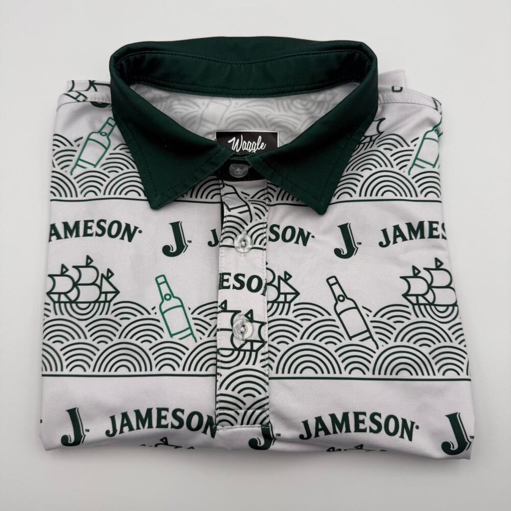 Waggle golf polo Jameson white green size medium